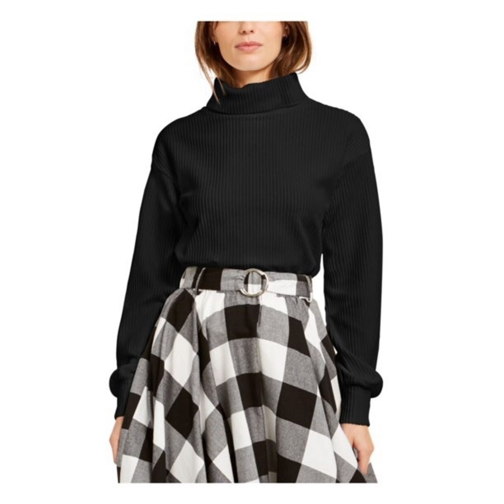 38. Bar III Black Corduroy Turtleneck Top